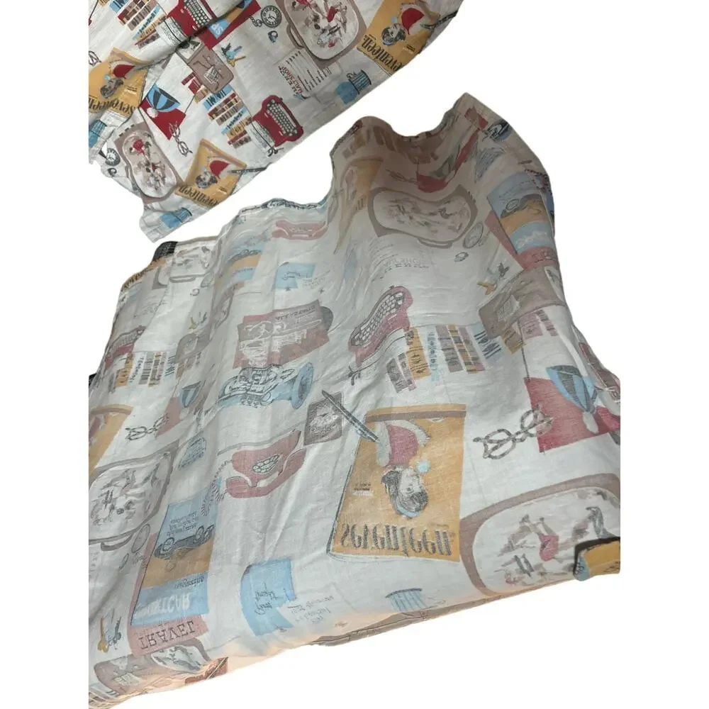 Curtains Vintage Print‎ 1950's Nostalgia Wooden Rings & Fasteners (4)Panels